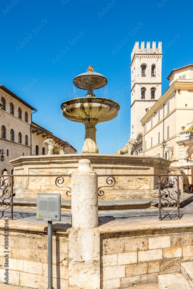 View at the Fountain of Comune at the place in Assisi - Italy
