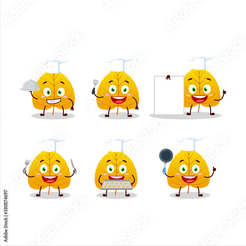 Cartoon character of yellow dried leaves with various chef emoticons