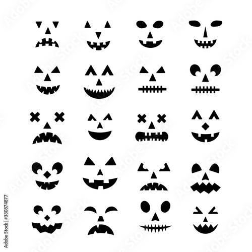 Halloween Pumpkin Faces icon set. Spooky Jack-o -Lantern vector elements isolated on white. Halloween party decorations