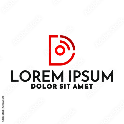 Initial letter D logo template with wifi strength signal illustration in flat design monogram symbol