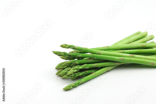 Green asparagus on a white background