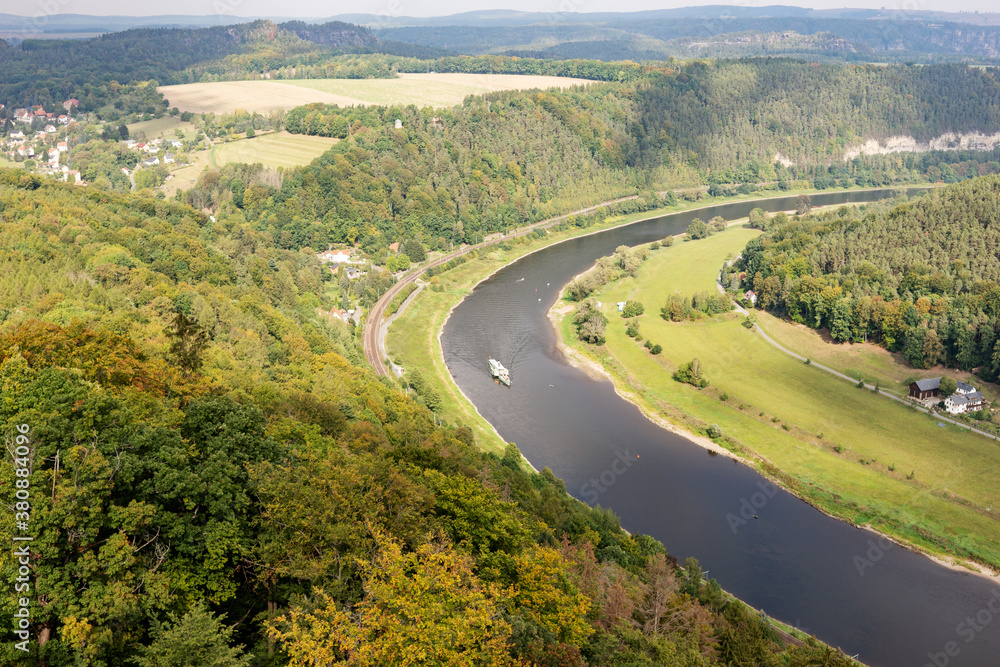 Ship on the River Elbe in Saxon Switzerland. Germany