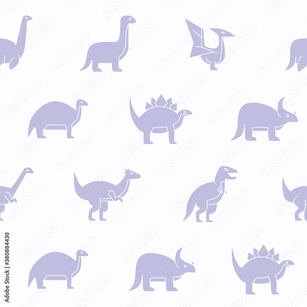 Dinosaurs - Vector background (seamless pattern) of silhouettes triceratops, stegosaurus, tyrannosaurus and other animals of the Jurassic period for graphic design