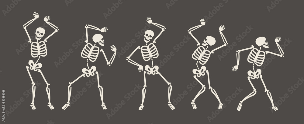 Funny skeletons dancing. Day of Dead, Halloween concept vector illustration - obrazy, fototapety, plakaty 