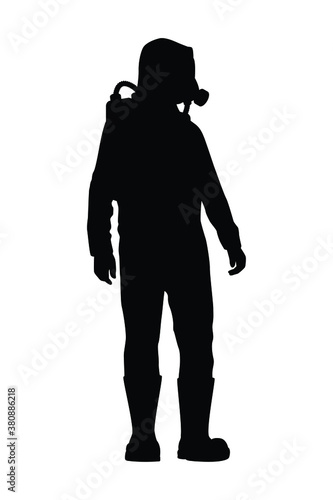 Scientist in chemical protection uniform silhouette vector