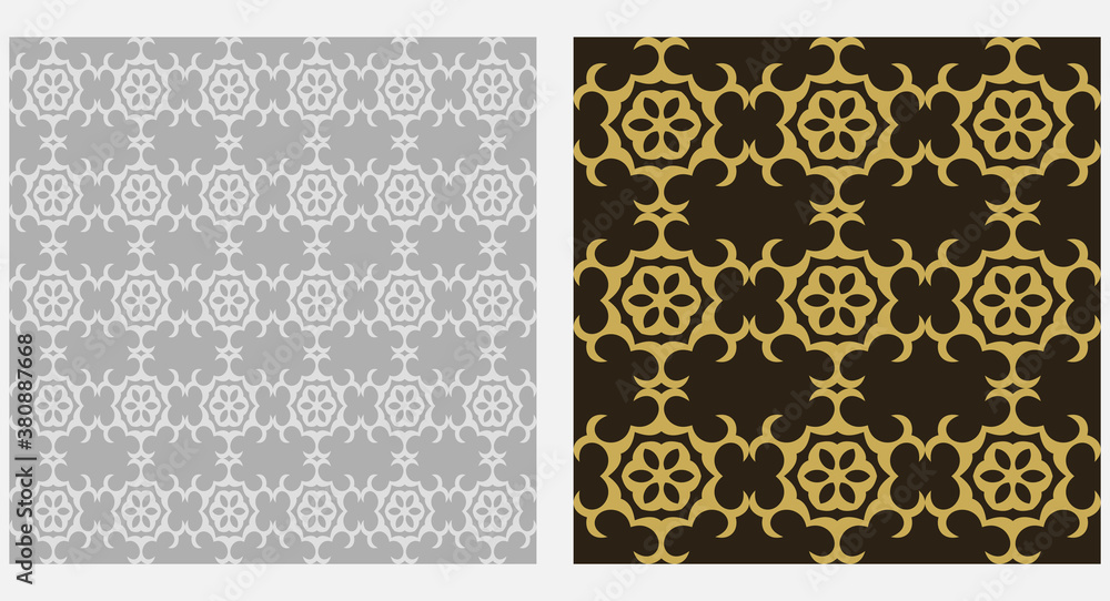 Decorative background pattern. Wallpaper texture in retro style. Black, gold and gray tones. Vector geometric patterns