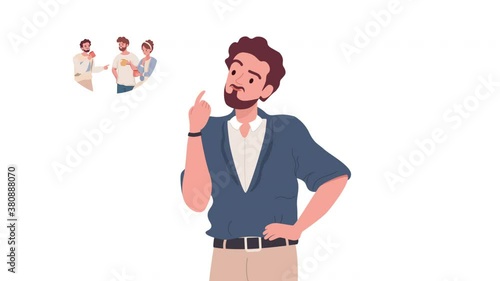 A young guy should be thinking about what to do: play the console, meet with friends, go to the gym or watch a movie. Animation cartoon video