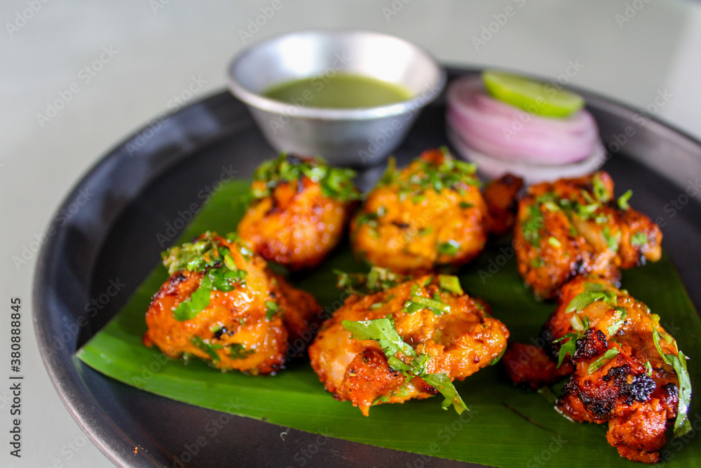 Chicken 65 with green chutney Chicken 65 with green chutney