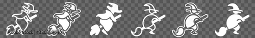 Witch Icon White | Witches Illustration | Halloween Hag Symbol | Flying Sorceress Logo | Fear Scary Sign | Isolated Transparent | Variations