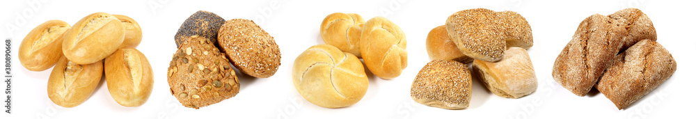 Various Classic Buns - Bread Rolls isolated on white Background