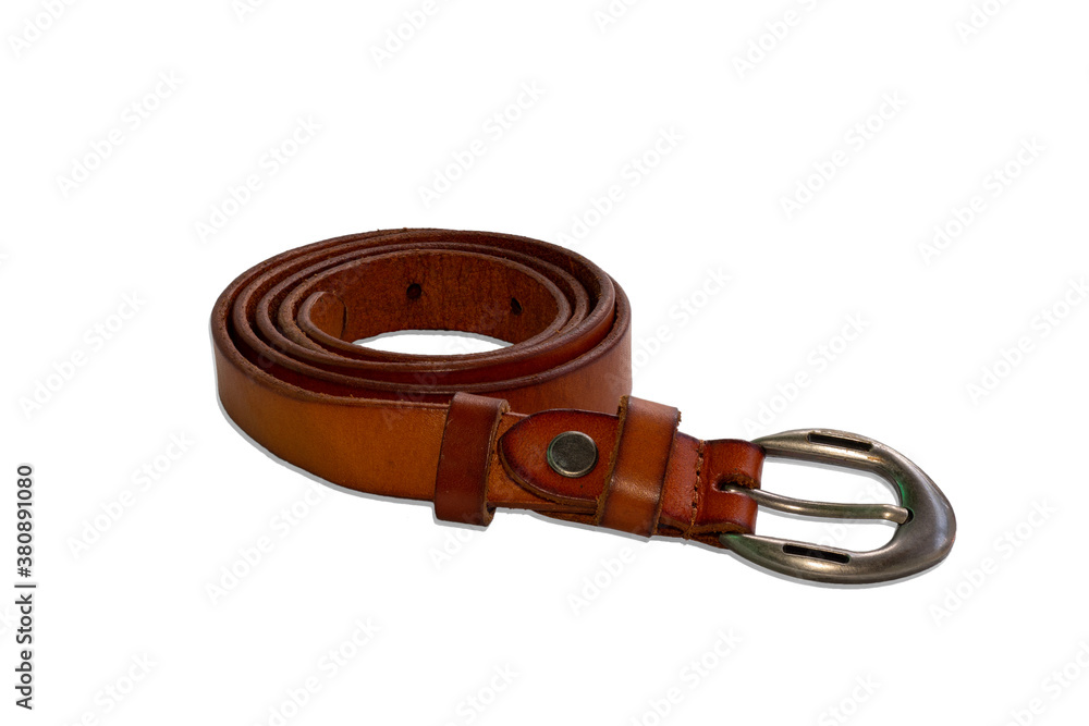 Obraz premium Brown belt ,small belt Roll in a circle The buckle is placed on the right.