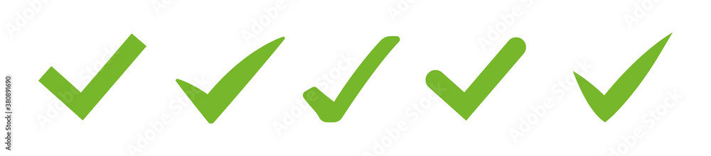 Set of green vector marks. Check or tick icon isolated on a white background. Vector illustration. Set of green vector marks. Check or tick icon isolated on a white background. Vector illustration.