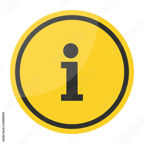 Information sign vector icon. Info sign vector illustration isolated on white background. Round yellow button.