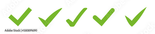 Set of green vector marks. Check or tick icon isolated on a white background. Vector illustration.