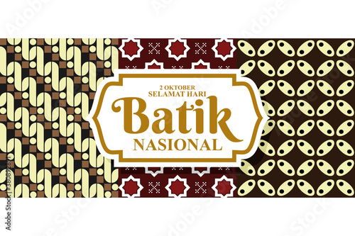 Indonesian Holiday Batik Day Illustration.Translation: October 02, Happy National Batik day. Suitable for greeting card, poster and banner