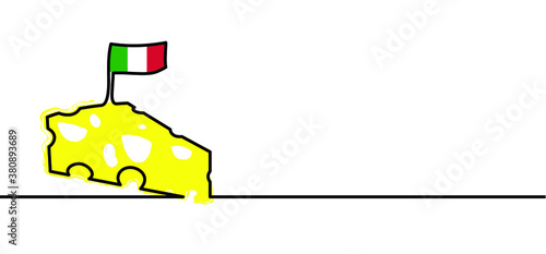 Italy, italia, italian flag withe cheese. Cheese month party. Line pattern. Fun flat vector foot sign. Piece of Cheese, holey cheese wedge, bloks, cubes and slices. Cute of cheeses icon. Cartoon.