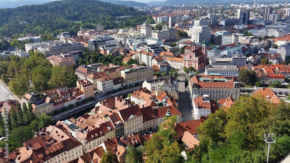 Aerial view of the old city of Ljubljana, Slovenia
