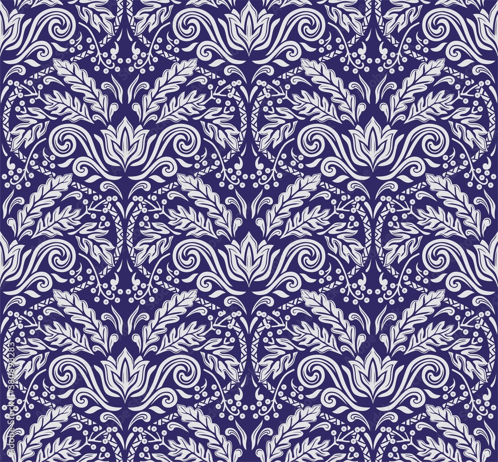 Rich beautiful Royal pattern in Victorian style for furniture decoration, textiles, packaging. Seamless floral pattern.
