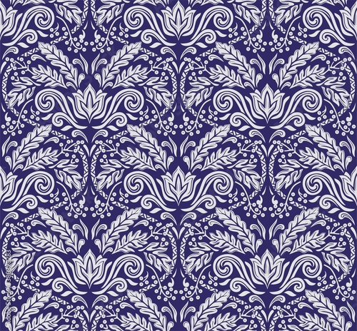 Rich beautiful Royal pattern in Victorian style for furniture decoration, textiles, packaging. Seamless floral pattern. 