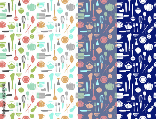 Japanese kitchen utensil vector seamless pattern