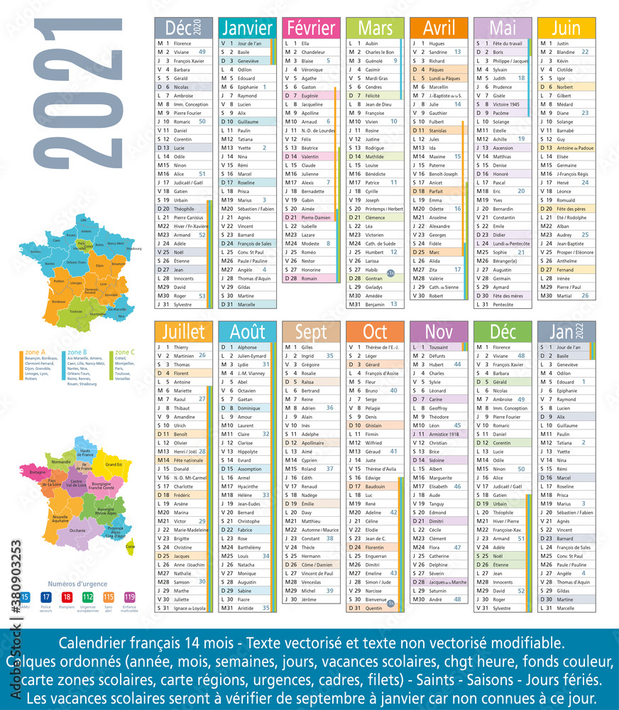 Naklejka premium 2021-Calendrier 14 mois-Carte régions et académies-1