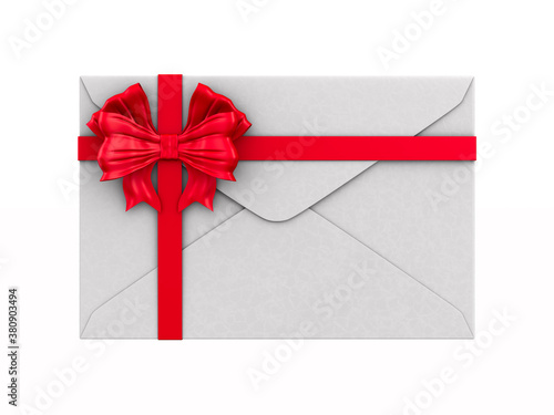 envelope with bow on white ...