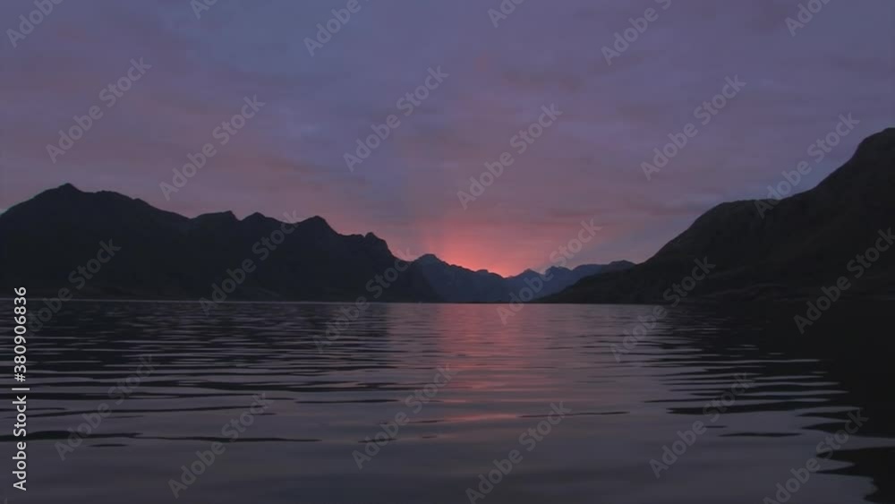 A beautiful pink sunset with the towering cliffs guarding the dark cold sea in Lofoten, Norway. A beautiful pink sunset with the towering cliffs guarding the dark cold sea in Lofoten, Norway.