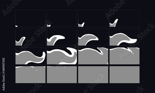 Sprite Sheets Smoke transition effect. Liquid animated for games, cartoon, animation and motion design. Hand drawn 2d scene transition fx.