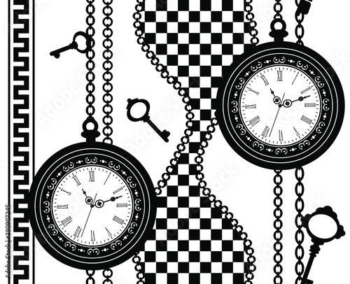 clock and chain seamless pattern
