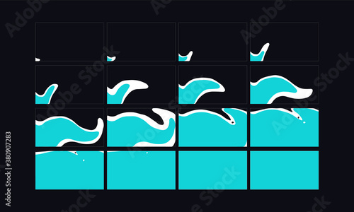 Sprite Sheets liquid transition effect. Water Transitions animation for games, cartoon, animation and motion design. Hand drawn 2d scene transition fx.