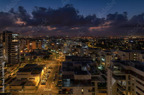 View on night Rosh Haayin from windows photo