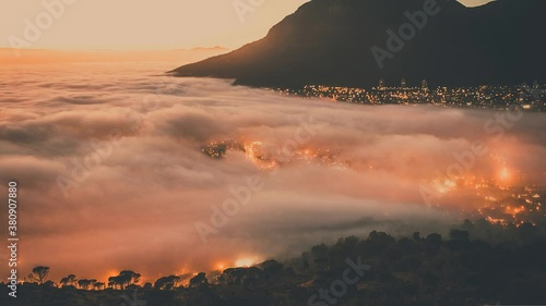 Cinemagraph of moving clouds over Cape Town South Africa sunrise