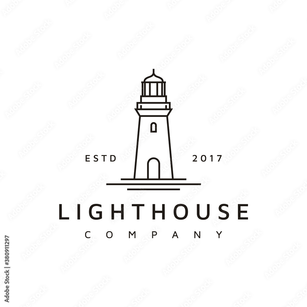Simple Line Art Lighthouse Searchlight Beacon Tower Island Beach Coast logo design Simple Line Art Lighthouse Searchlight Beacon Tower Island Beach Coast logo design
