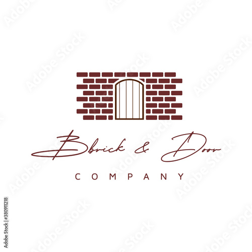 Wall brick and wooden door logo design inspiration