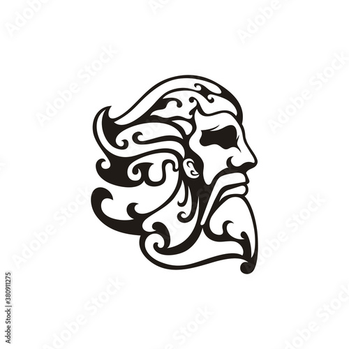 Greek god Zeus. Ancient Greek God Sculpture Philosopher. Face Zeus Triton Neptune logo design
