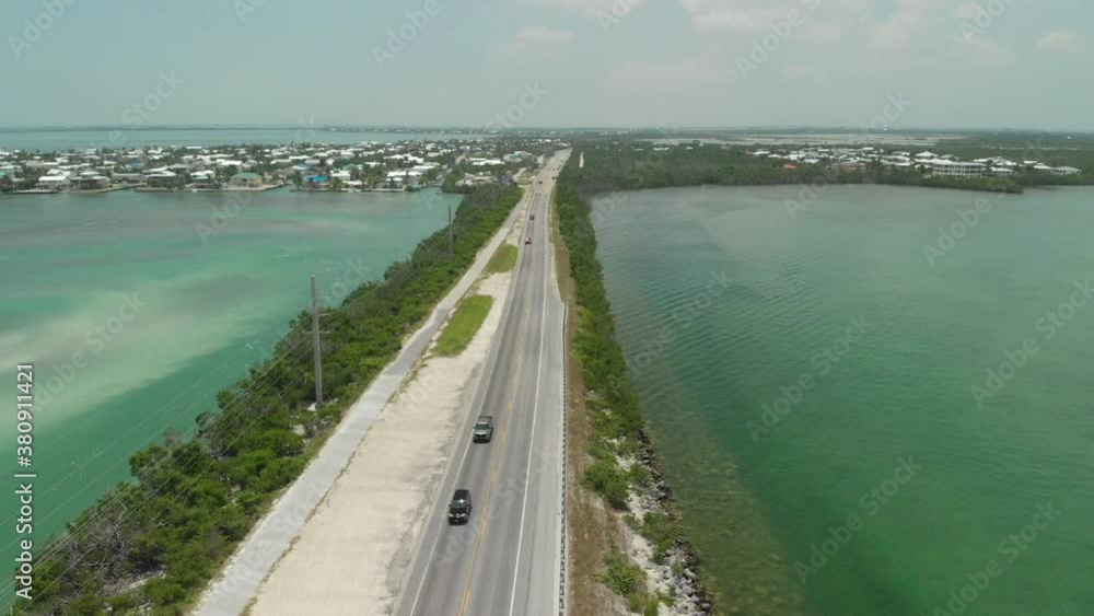 Aerial view of highway US 1 heading into Cudjoe Key, Florida. Aerial view of highway US 1 heading into Cudjoe Key, Florida.