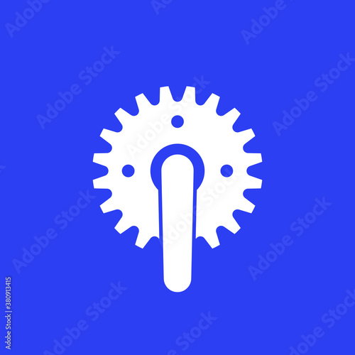 Bicycle crank icon on blue