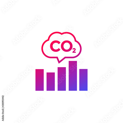 co2, carbon emissions levels chart icon on white