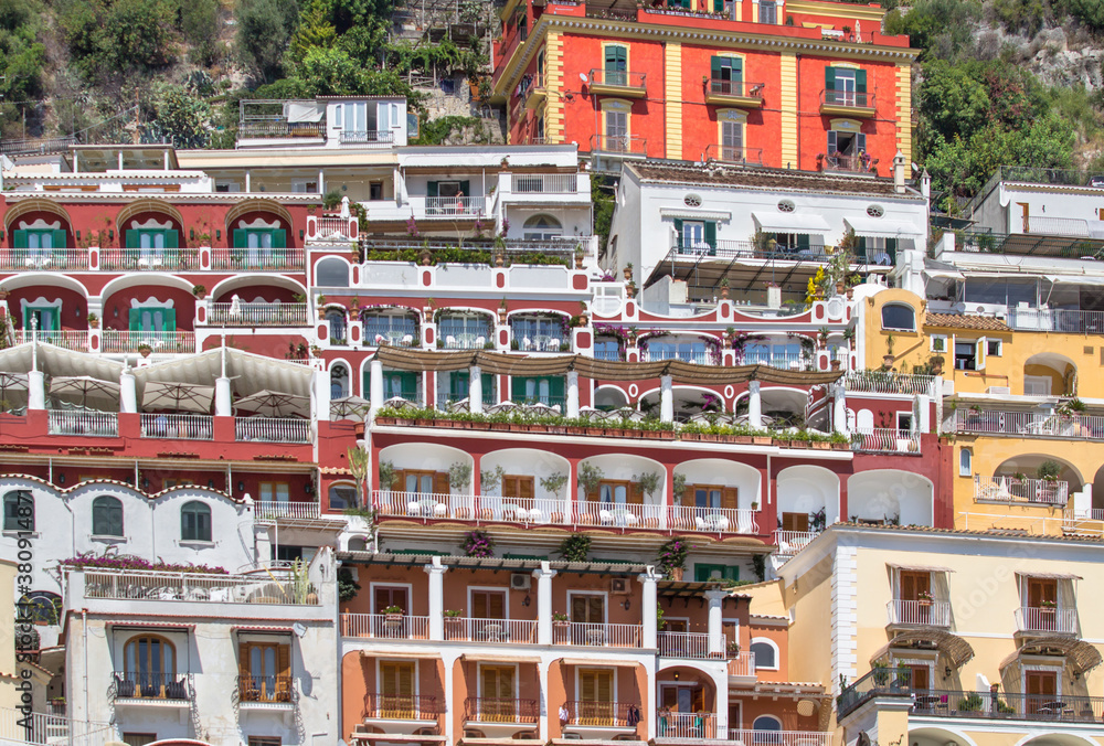 Colourful houses in Positano city, Italy