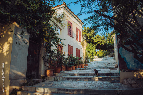 Alley in Anafiotika neighbourhood under the Acropolis hill, resembling the island of Anafi © CoinUp