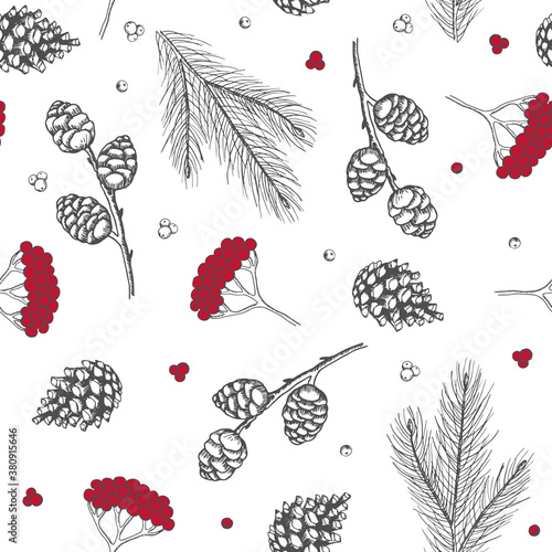 Seamless pattern with Christmas Tree Decorations hand drawn art design vector illustration.
