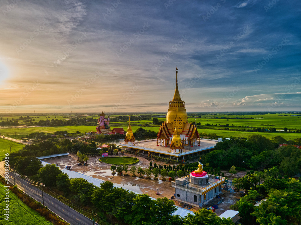 Chachoengsao / Thailand / July 12, 2020 : Wat Pong Agas is famous for the Lord Ganesha sitting on a large pedestal. Many famous Buddha statues are temporarily brought to this temple.