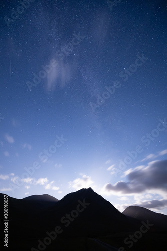 night shot of the stars and Milky Way above rannoch moor, glen etive and Glencoe in the argyll region of the highlands of Scotland during a clear bright night in autumn © Andy Morehouse