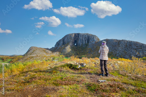 Woman walking in the mountains
