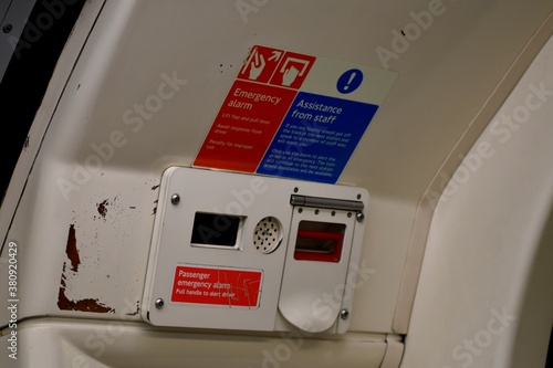 Emergency alarm button in London tube