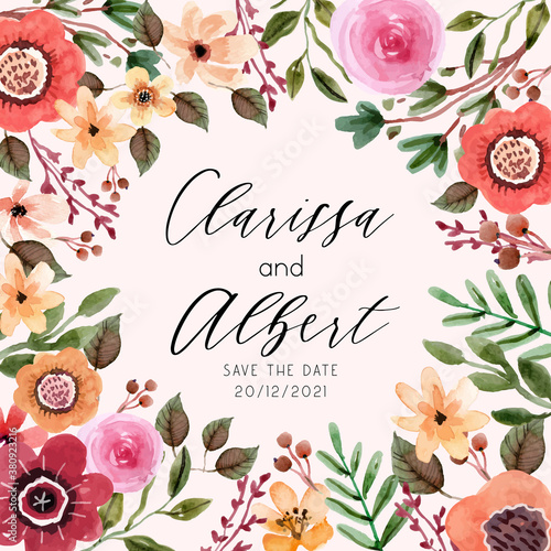 Warm Red and Pink Watercolor Square Frame Template