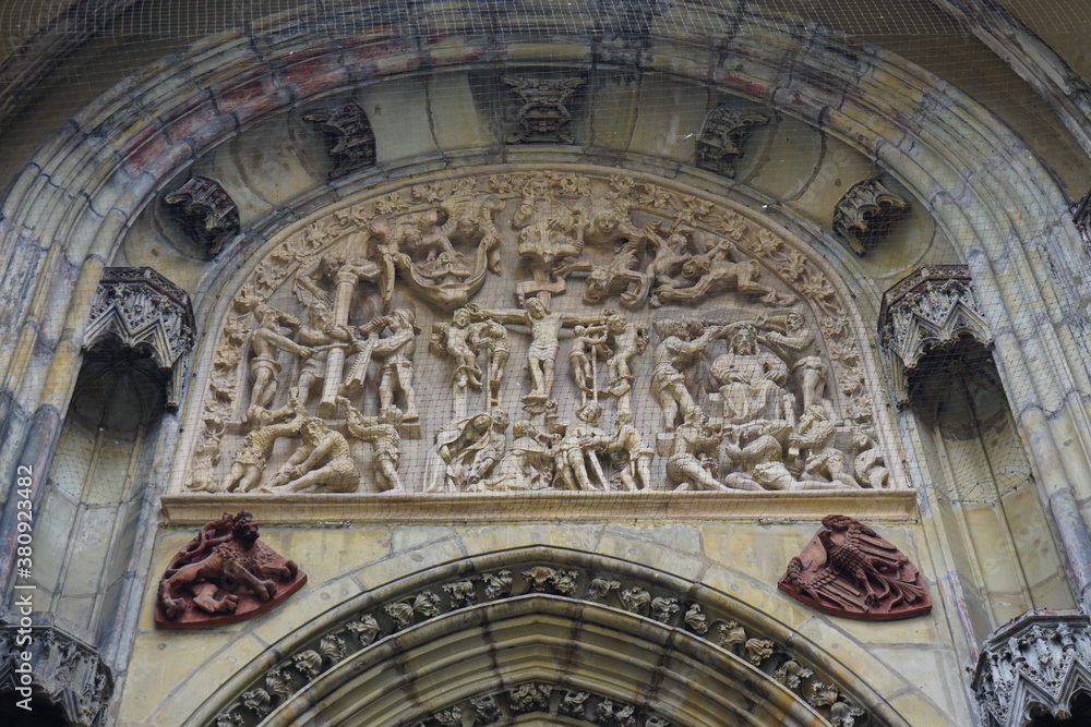Gothic tympanum of Tyn church in Prague
