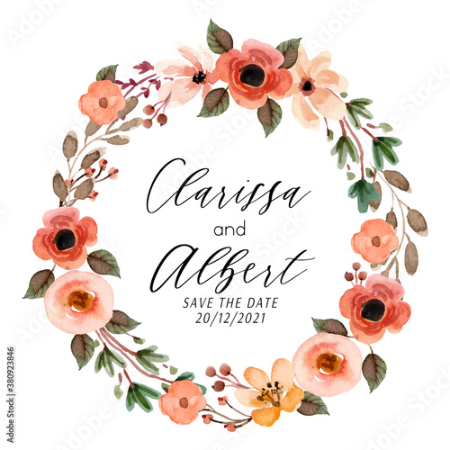 Warm Terracotta Floral Wreath Watercolor Vector