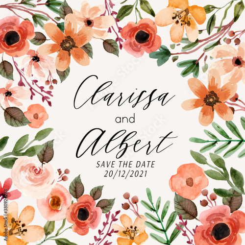 Yellow and Brown Floral Watercolor Square Frame