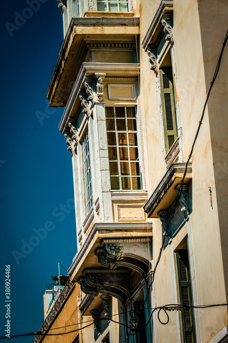 View of the facade of an old house in Greece 